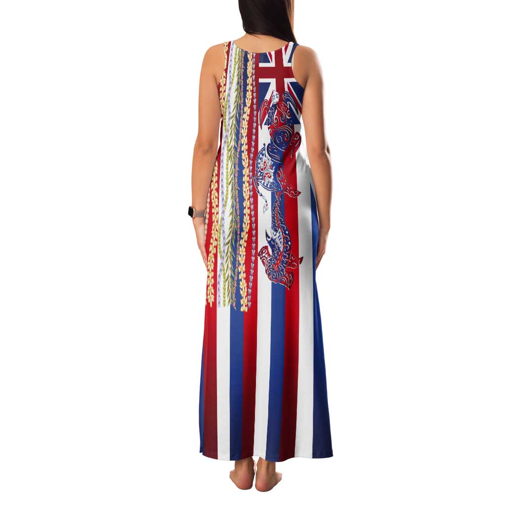 Hawaiian Sea Animals Tank Maxi Dress with Lei and Flag Style LT03 - Polynesian Pride