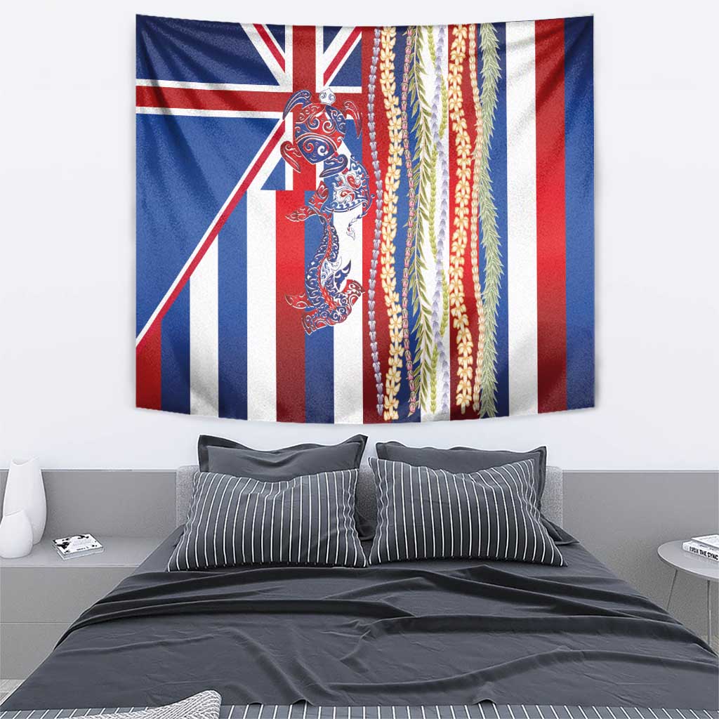 Hawaiian Sea Animals Tapestry with Lei and Flag Style