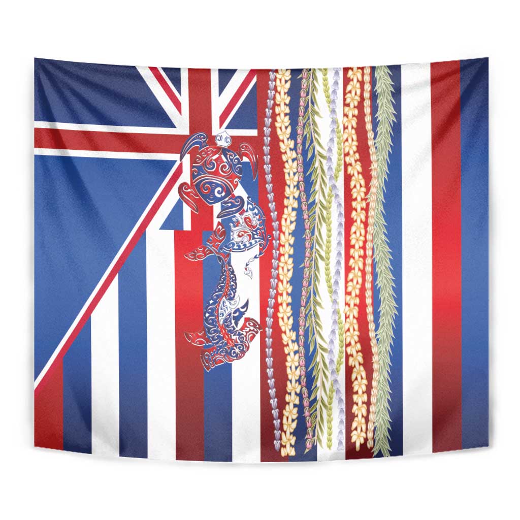 Hawaiian Sea Animals Tapestry with Lei and Flag Style