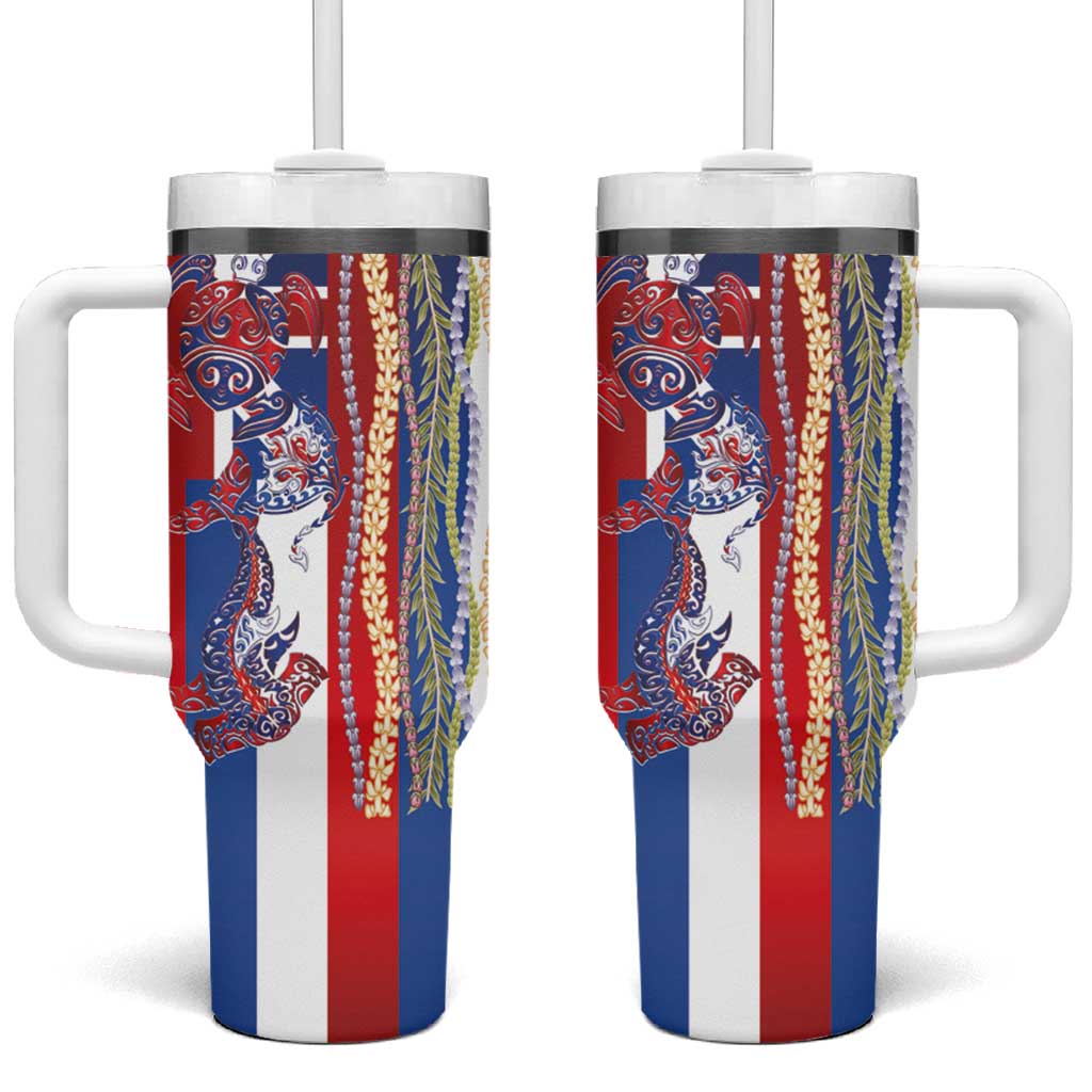 Hawaiian Sea Animals Tumbler With Handle with Lei and Flag Style LT03 One Size: 40 oz Multicolor - Polynesian Pride