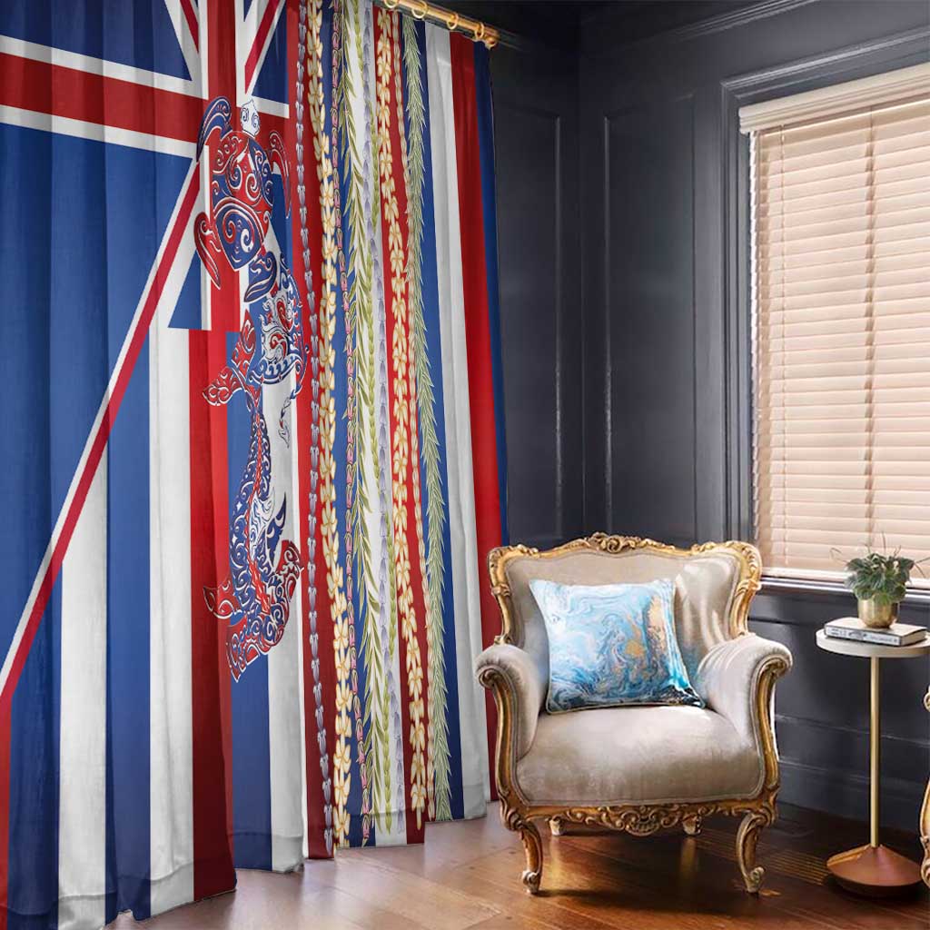 Hawaiian Sea Animals Window Curtain with Lei and Flag Style