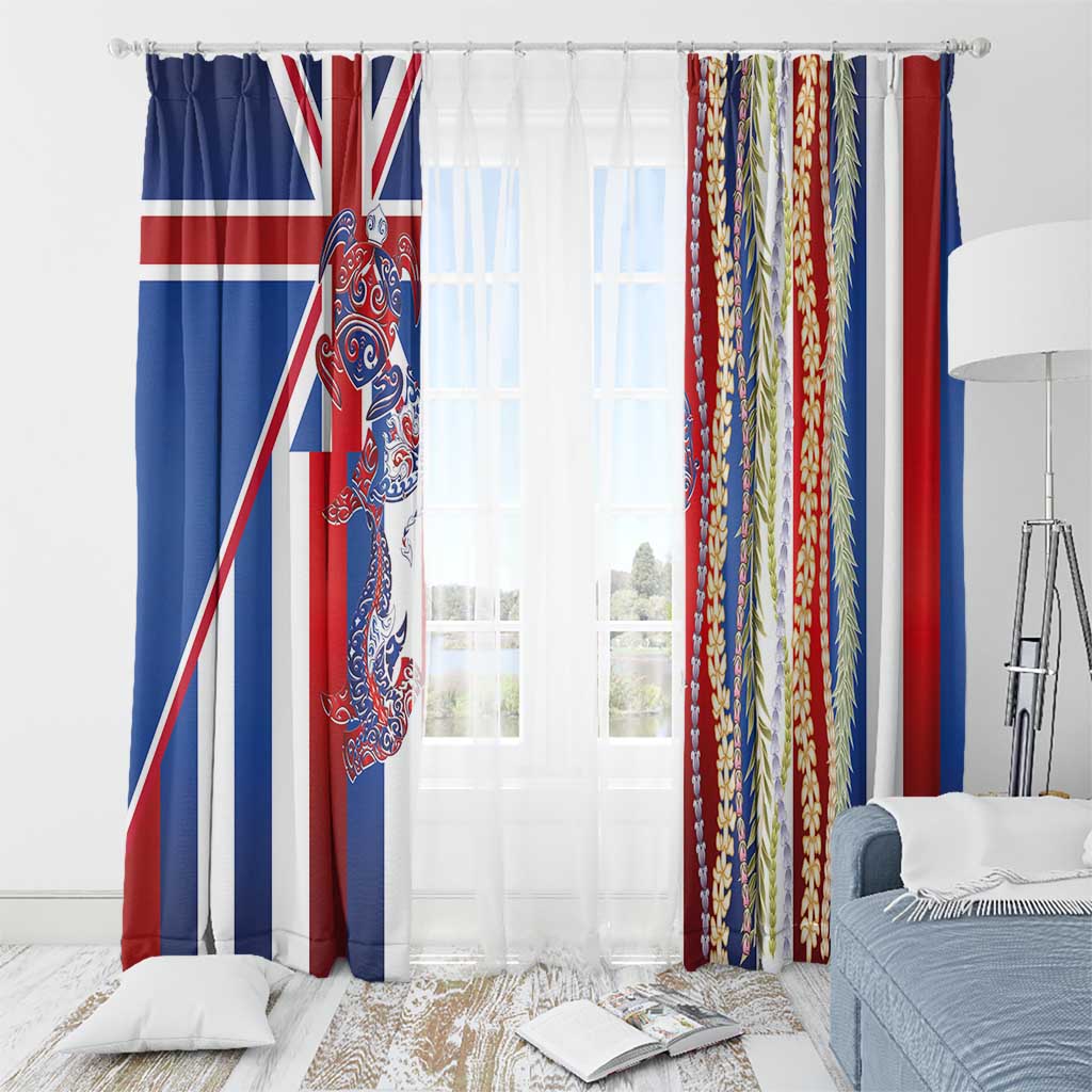 Hawaiian Sea Animals Window Curtain with Lei and Flag Style