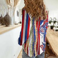 Hawaiian Sea Animals Women Casual Shirt with Lei and Flag Style LT03 - Polynesian Pride