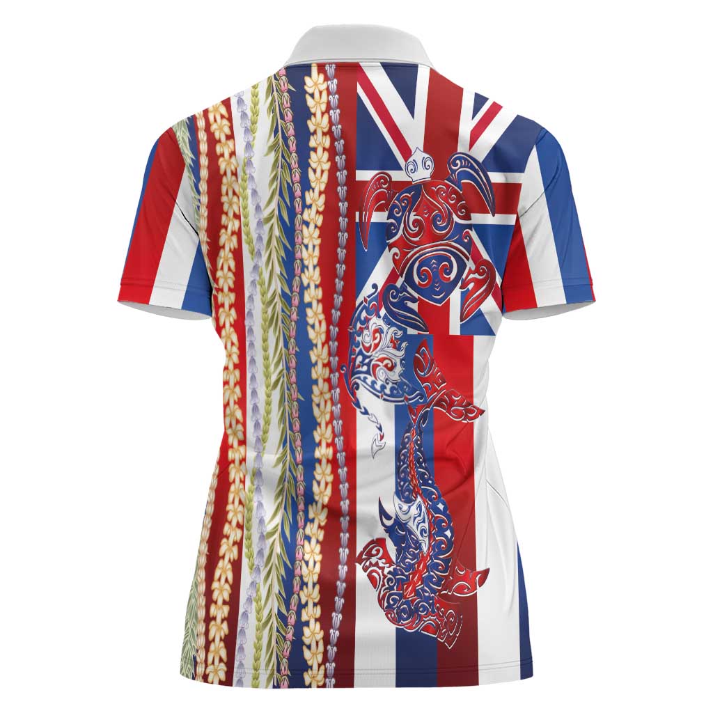 Hawaiian Sea Animals Women Polo Shirt with Lei and Flag Style