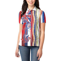 Hawaiian Sea Animals Women Polo Shirt with Lei and Flag Style