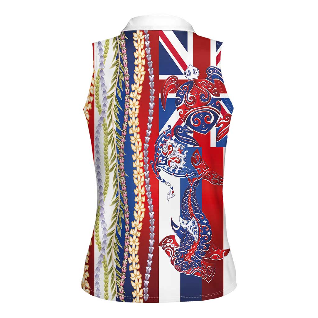 Hawaiian Sea Animals Women Sleeveless Polo Shirt with Lei and Flag Style