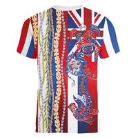 Hawaiian Sea Animals Women V-Neck T-Shirt with Lei and Flag Style LT03 - Polynesian Pride