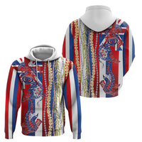 Hawaiian Sea Animals Zip Hoodie with Lei and Flag Style