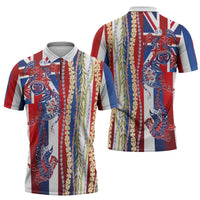 Hawaiian Sea Animals Zipper Polo Shirt with Lei and Flag Style