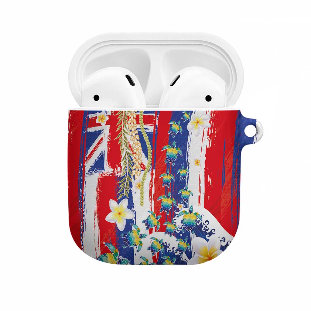Hawaiian Sea Turtles and Plumeria AirPods Case with Lei and Flag Grunge Style LT03 Multicolor - Polynesian Pride