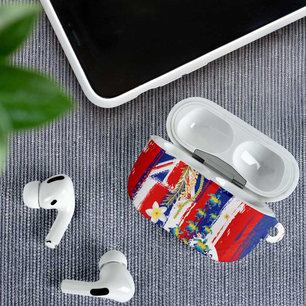 Hawaiian Sea Turtles and Plumeria AirPods Case with Lei and Flag Grunge Style LT03 - Polynesian Pride