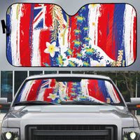 Hawaiian Sea Turtles and Plumeria Auto Sun Shade with Lei and Flag Grunge Style LT03 Multicolor - Polynesian Pride