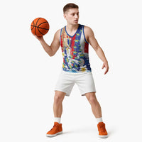 Hawaiian Sea Turtles and Plumeria Basketball Jersey with Lei and Flag Grunge Style LT03 - Polynesian Pride