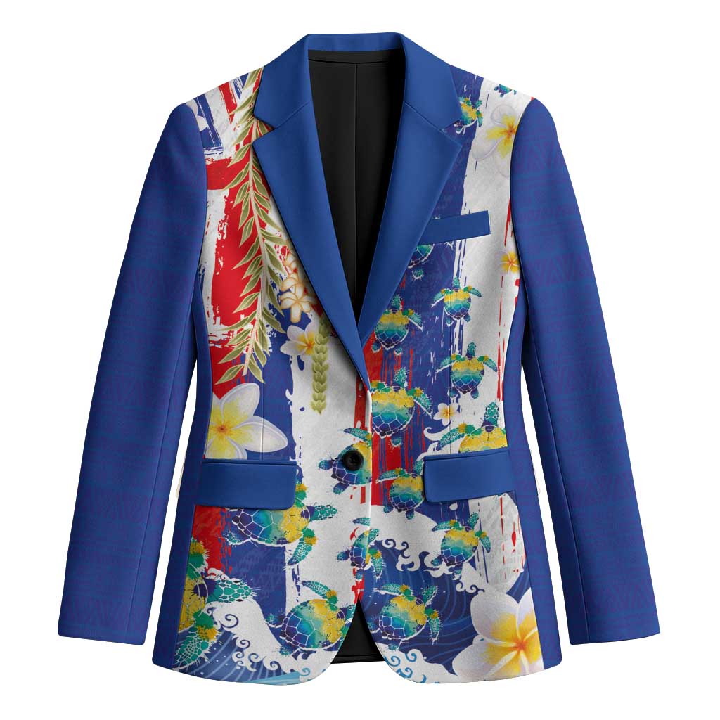 Hawaiian Sea Turtles and Plumeria Blazer with Lei and Flag Grunge Style LT03 Unisex Multicolor - Polynesian Pride