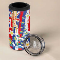 Hawaiian Sea Turtles and Plumeria 4 in 1 Can Cooler Tumbler with Lei and Flag Grunge Style