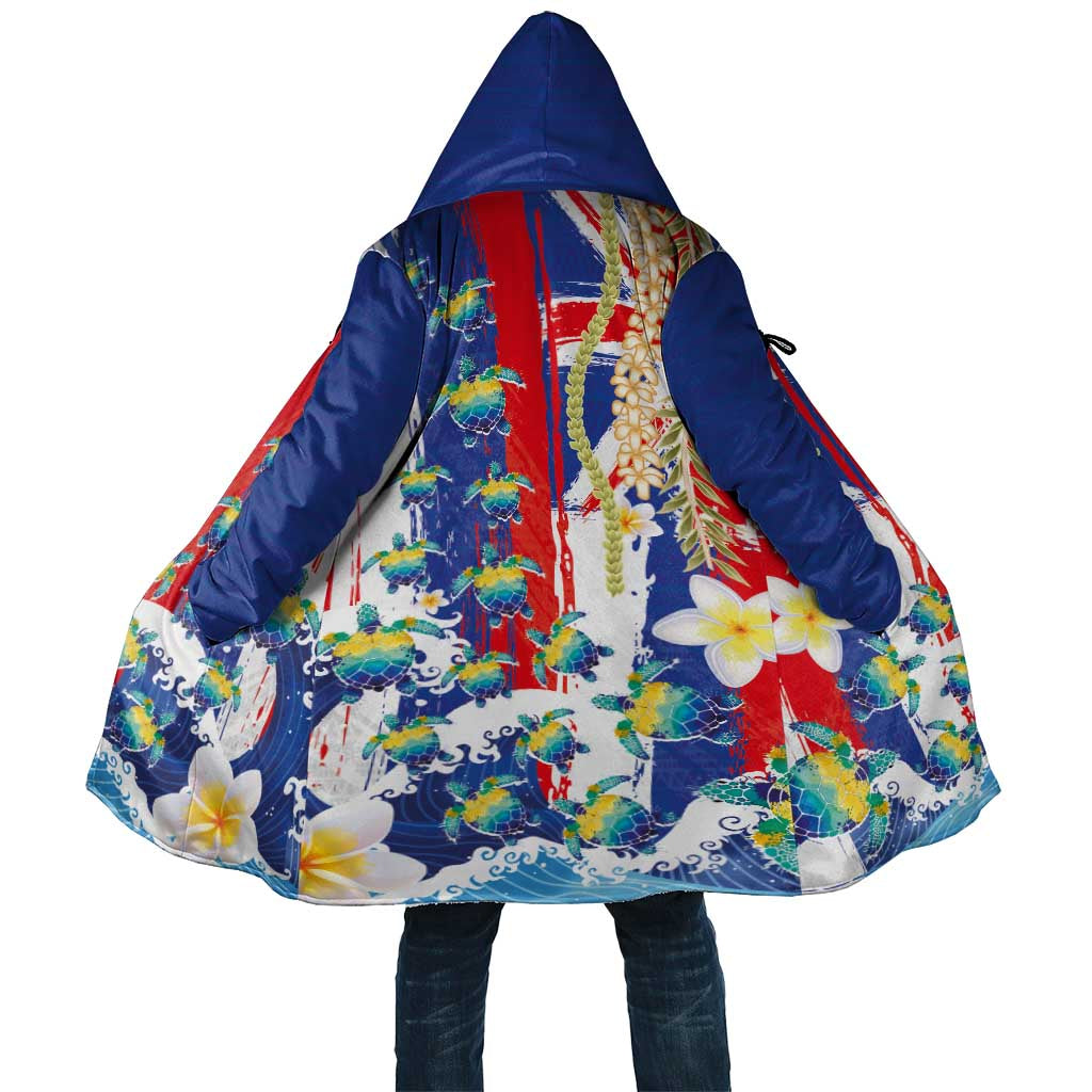 Hawaiian Sea Turtles and Plumeria Cloak with Lei and Flag Grunge Style LT03 Unisex Multicolor - Polynesian Pride