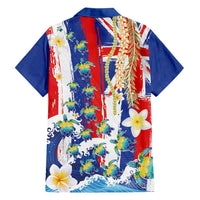 Hawaiian Sea Turtles and Plumeria Family Matching Puletasi and Hawaiian Shirt with Lei and Flag Grunge Style LT03 - Polynesian Pride