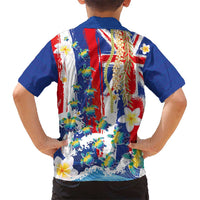 Hawaiian Sea Turtles and Plumeria Family Matching Summer Maxi Dress and Hawaiian Shirt with Lei and Flag Grunge Style LT03 - Polynesian Pride