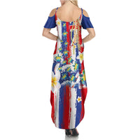 Hawaiian Sea Turtles and Plumeria Family Matching Summer Maxi Dress and Hawaiian Shirt with Lei and Flag Grunge Style LT03 - Polynesian Pride