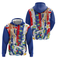Hawaiian Sea Turtles and Plumeria Hoodie with Lei and Flag Grunge Style LT03 - Polynesian Pride