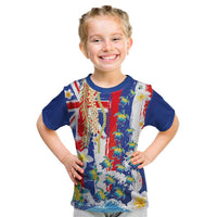 Hawaiian Sea Turtles and Plumeria Kid T Shirt with Lei and Flag Grunge Style LT03 Multicolor - Polynesian Pride