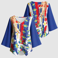 Hawaiian Sea Turtles and Plumeria Kimono Sleeve Blouse with Lei and Flag Grunge Style LT03 - Polynesian Pride