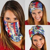 Hawaiian Sea Turtles and Plumeria Neck Gaiter with Lei and Flag Grunge Style LT03 - Polynesian Pride