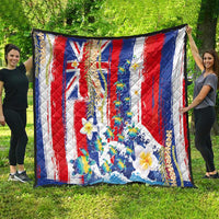 Hawaiian Sea Turtles and Plumeria Quilt with Lei and Flag Grunge Style LT03 - Polynesian Pride