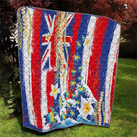 Hawaiian Sea Turtles and Plumeria Quilt with Lei and Flag Grunge Style LT03 - Polynesian Pride