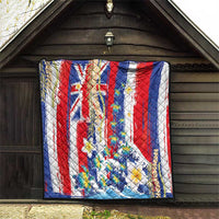Hawaiian Sea Turtles and Plumeria Quilt with Lei and Flag Grunge Style LT03 - Polynesian Pride