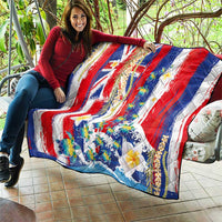 Hawaiian Sea Turtles and Plumeria Quilt with Lei and Flag Grunge Style LT03 - Polynesian Pride
