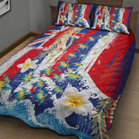 Hawaiian Sea Turtles and Plumeria Quilt Bed Set with Lei and Flag Grunge Style LT03 - Polynesian Pride