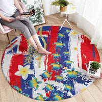 Hawaiian Sea Turtles and Plumeria Round Carpet with Lei and Flag Grunge Style LT03 - Polynesian Pride