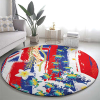Hawaiian Sea Turtles and Plumeria Round Carpet with Lei and Flag Grunge Style LT03 - Polynesian Pride