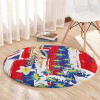 Hawaiian Sea Turtles and Plumeria Round Carpet with Lei and Flag Grunge Style LT03 - Polynesian Pride