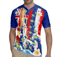 Hawaiian Sea Turtles and Plumeria Rugby Jersey with Lei and Flag Grunge Style LT03 - Polynesian Pride