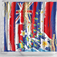 Hawaiian Sea Turtles and Plumeria Shower Curtain with Lei and Flag Grunge Style LT03 - Polynesian Pride