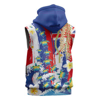 Hawaiian Sea Turtles and Plumeria Sleeveless Hoodie with Lei and Flag Grunge Style LT03 - Polynesian Pride