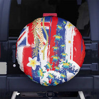 Hawaiian Sea Turtles and Plumeria Spare Tire Cover with Lei and Flag Grunge Style LT03 No hole Multicolor - Polynesian Pride