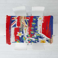 Hawaiian Sea Turtles and Plumeria Tablecloth with Lei and Flag Grunge Style