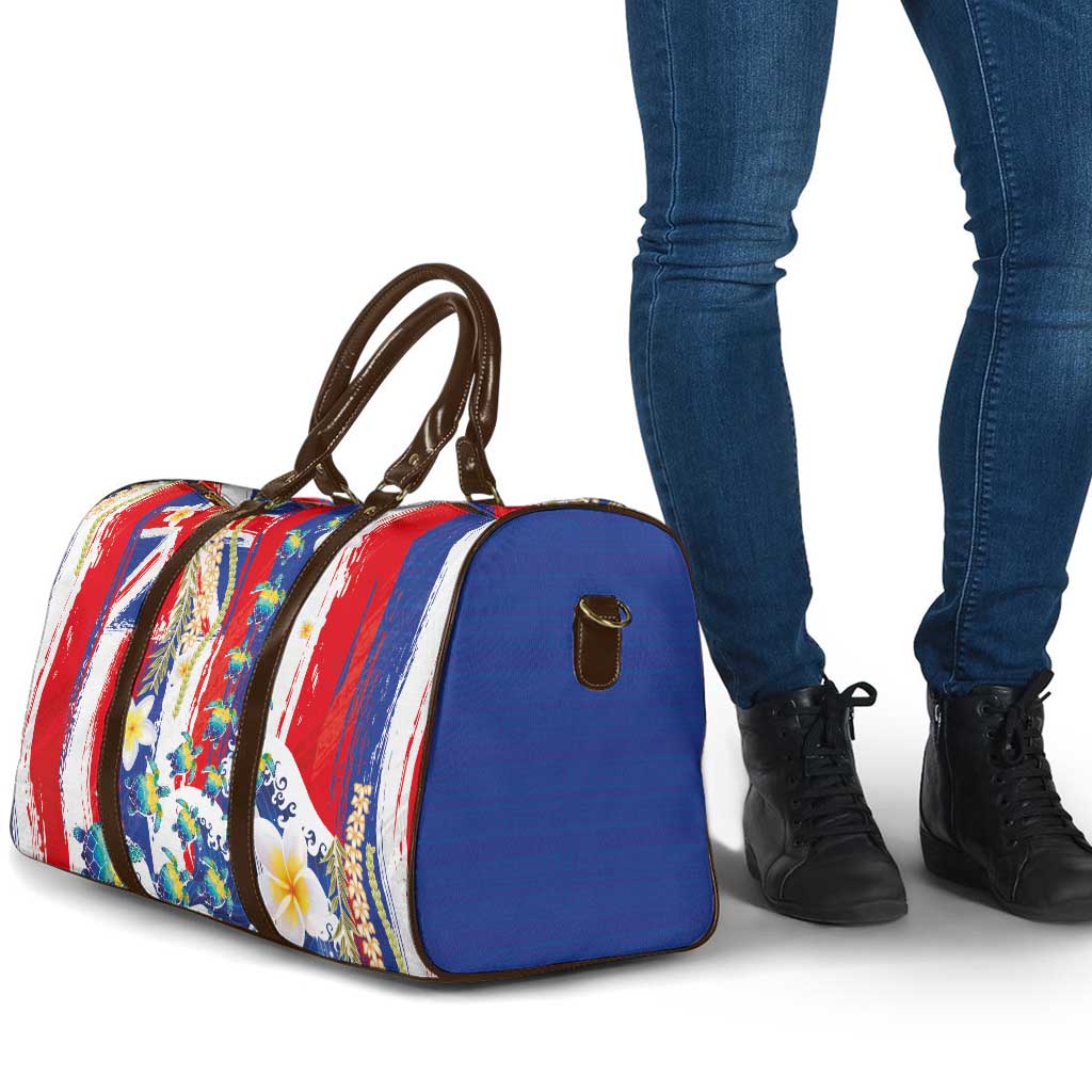 Hawaiian Sea Turtles and Plumeria Travel Bag with Lei and Flag Grunge Style LT03 - Polynesian Pride