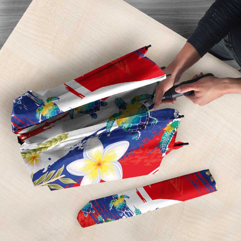 Hawaiian Sea Turtles and Plumeria Umbrella with Lei and Flag Grunge Style LT03 - Polynesian Pride