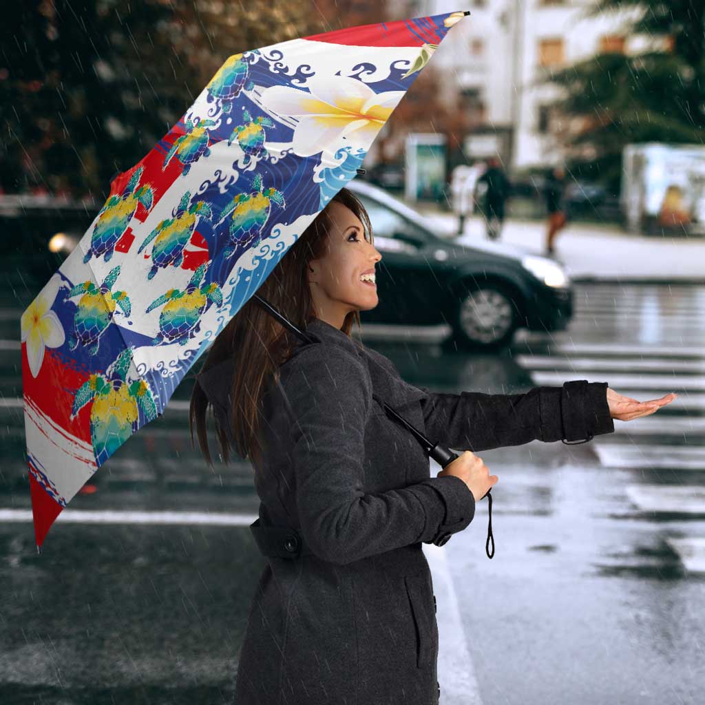 Hawaiian Sea Turtles and Plumeria Umbrella with Lei and Flag Grunge Style LT03 - Polynesian Pride