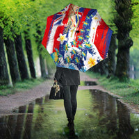 Hawaiian Sea Turtles and Plumeria Umbrella with Lei and Flag Grunge Style LT03 - Polynesian Pride