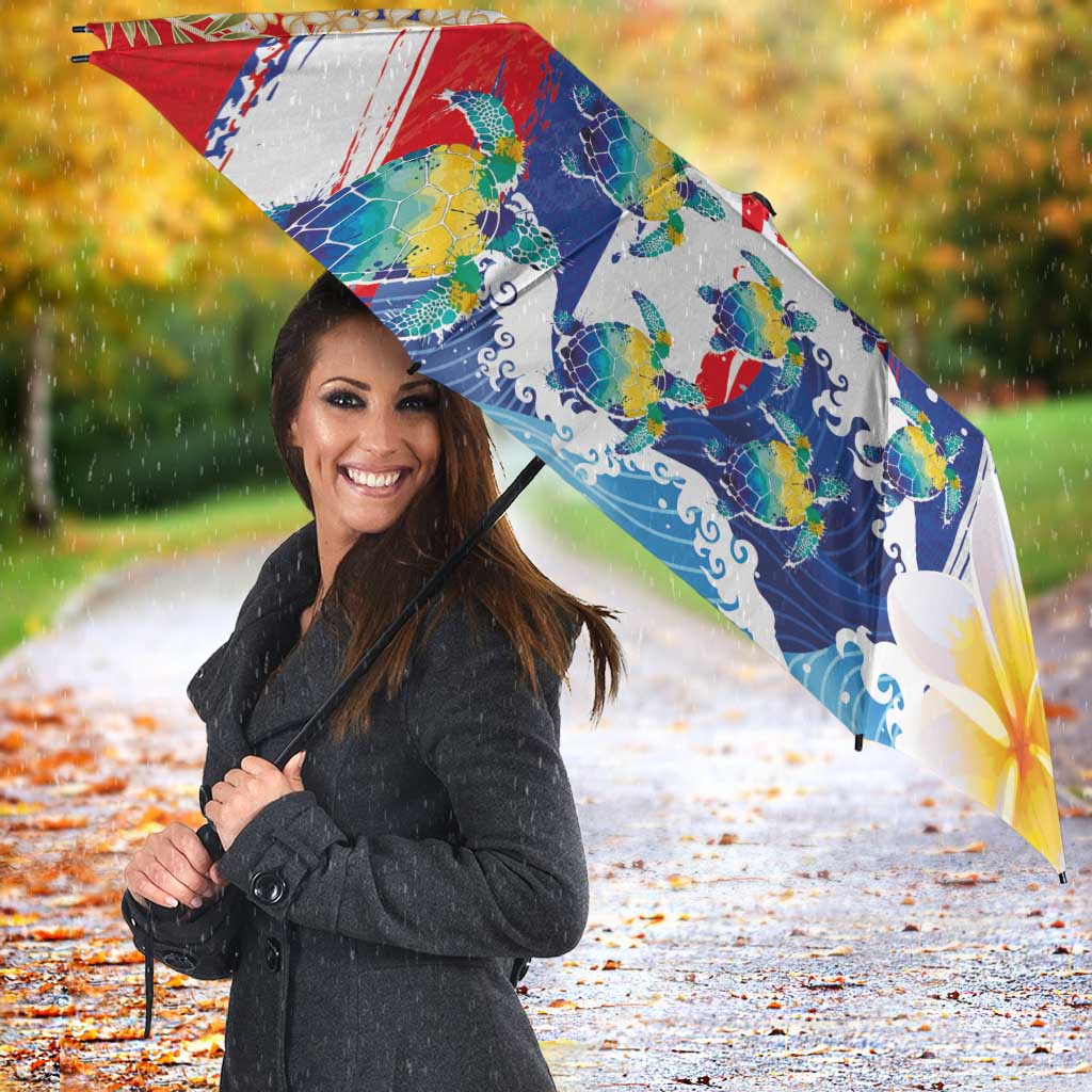 Hawaiian Sea Turtles and Plumeria Umbrella with Lei and Flag Grunge Style LT03 - Polynesian Pride