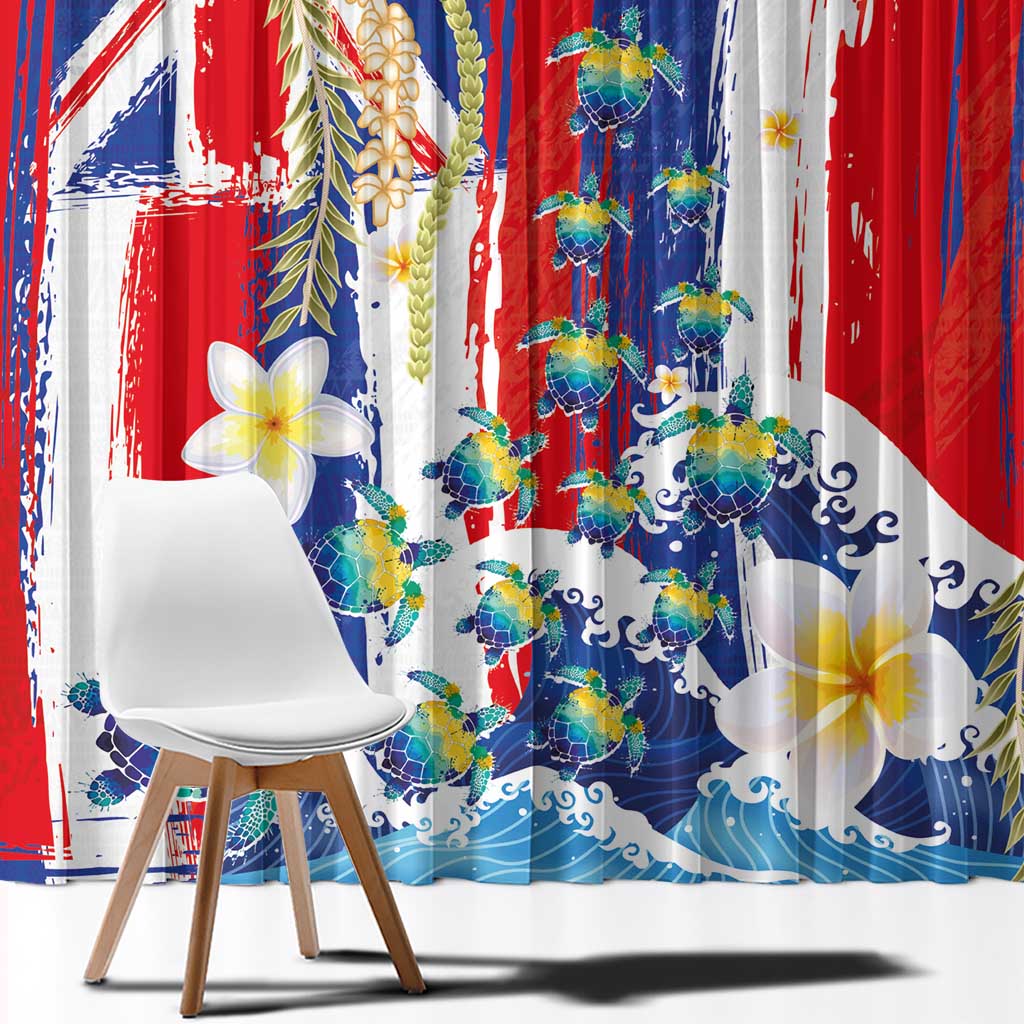 Hawaiian Sea Turtles and Plumeria Window Curtain with Lei and Flag Grunge Style LT03 - Polynesian Pride