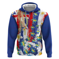 Hawaiian Sea Turtles and Plumeria Zip Hoodie with Lei and Flag Grunge Style LT03 Pullover Hoodie Multicolor - Polynesian Pride
