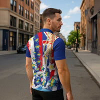 Hawaiian Sea Turtles and Plumeria Zipper Polo Shirt with Lei and Flag Grunge Style