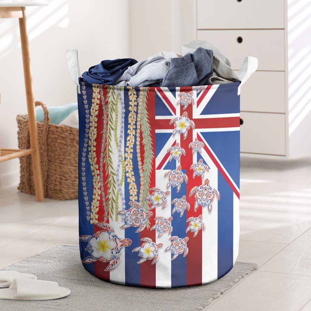 Hawaiian Polynesian Tribal Turtles Laundry Basket with Lei and Flag Style