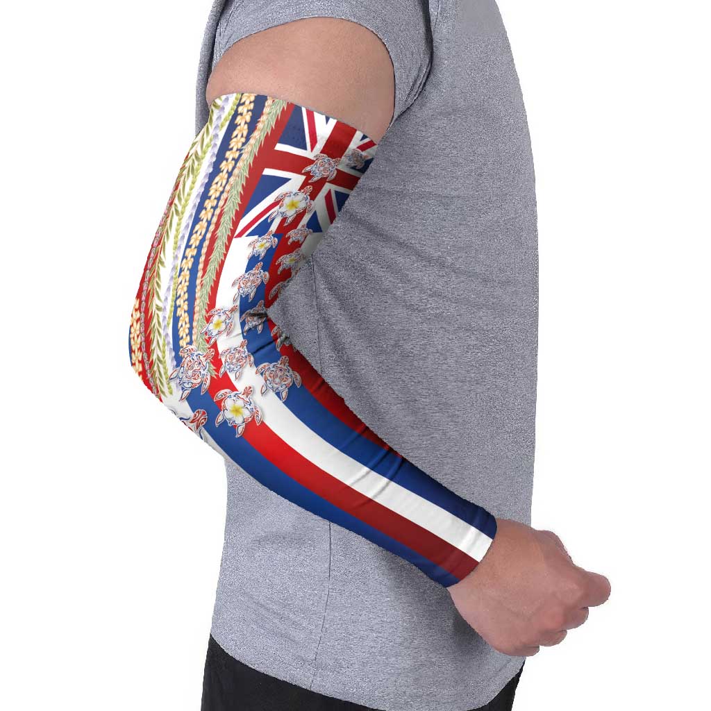 Hawaiian Polynesian Tribal Turtles Arm Sleeves with Lei and Flag Style